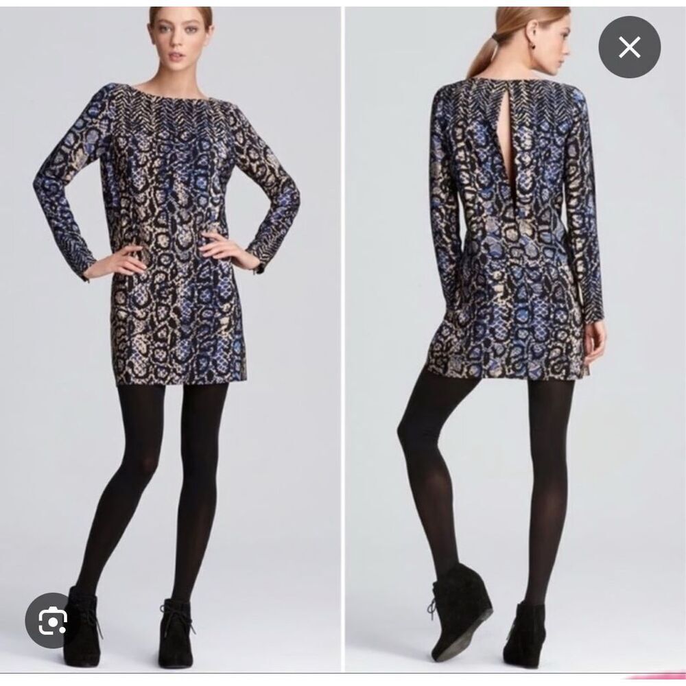 Tibi 100% silk python print long sleeve mini shift dress size 8